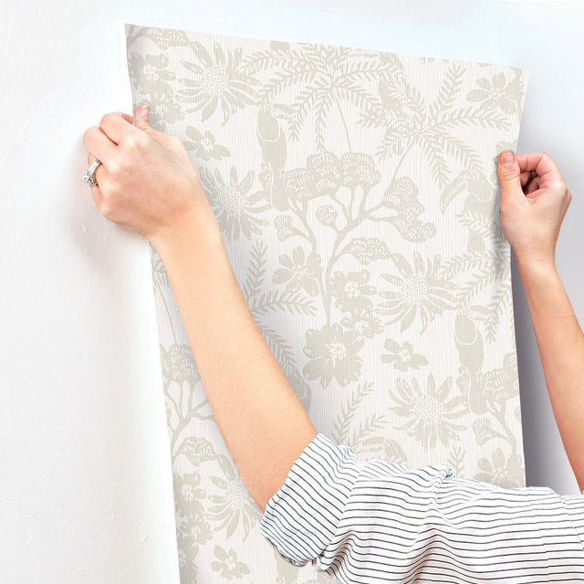 Jacaranda Taupe Tropical Trail Textured Wallpaper with Bohemian Animal Motif - A-Street Prints 4146-27246