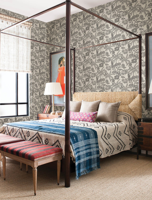 Jacaranda Stone Tropical Trail Wallpaper with Bohemian Animals Pattern - Brewster 4146-27247