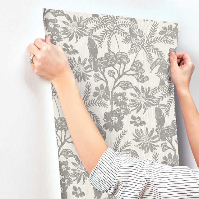 Jacaranda Stone Tropical Trail Wallpaper with Bohemian Animals Pattern - Brewster 4146-27247