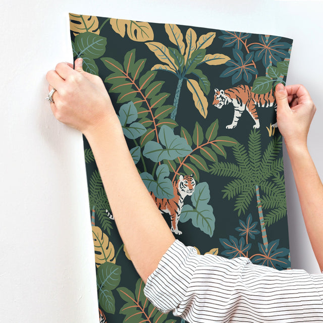 Caspian Navy Jungle Prowl Wallpaper with Bohemian Animals Pattern - A-Street Prints 4146-27248
