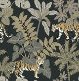 Caspian Charcoal Jungle Prowl Wallpaper with Metallic Bohemian Animal Motif - A-Street Prints 4146-27249