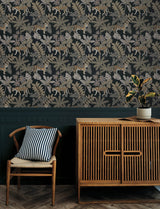 Caspian Charcoal Jungle Prowl Wallpaper with Metallic Bohemian Animal Motif - A-Street Prints 4146-27249