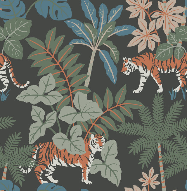 Caspian Grey Jungle Prowl Wallpaper with Bohemian Animals Pattern - A-Street Prints 4146-27250
