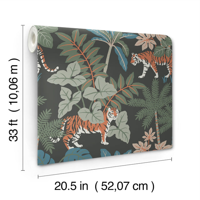 Caspian Grey Jungle Prowl Wallpaper with Bohemian Animals Pattern - A-Street Prints 4146-27250