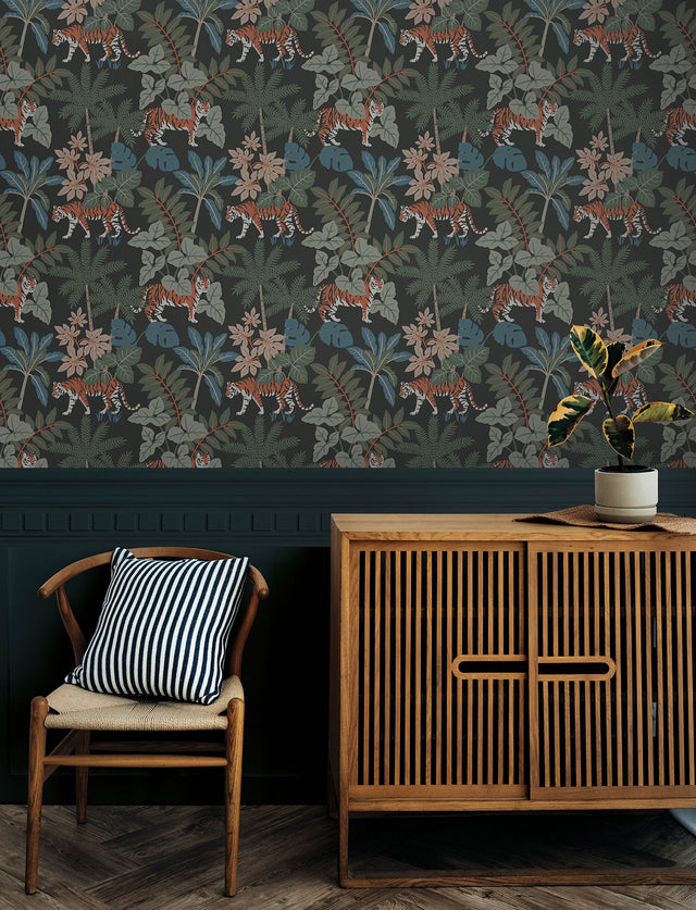 Caspian Grey Jungle Prowl Wallpaper with Bohemian Animals Pattern - A-Street Prints 4146-27250