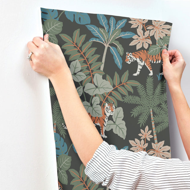 Caspian Grey Jungle Prowl Wallpaper with Bohemian Animals Pattern - A-Street Prints 4146-27250
