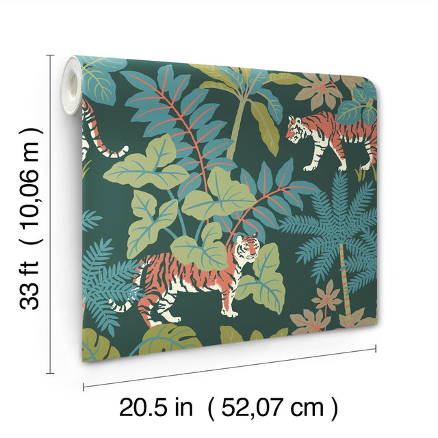Caspian Jungle Prowl Evergreen Wallpaper with Bohemian Animal Motif - A-Street Prints 4146-27251