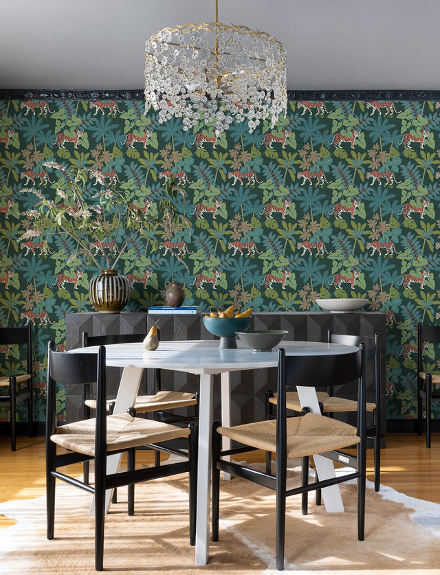 Caspian Jungle Prowl Evergreen Wallpaper with Bohemian Animal Motif - A-Street Prints 4146-27251