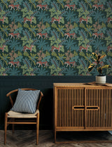 Caspian Jungle Prowl Evergreen Wallpaper with Bohemian Animal Motif - A-Street Prints 4146-27251