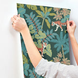 Caspian Jungle Prowl Evergreen Wallpaper with Bohemian Animal Motif - A-Street Prints 4146-27251