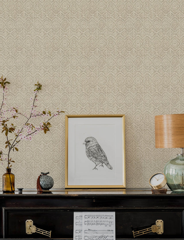 Gallivant Neutral Woven Geometric Wallpaper with Bohemian Global Pattern - A-Street Prints 4146-27252