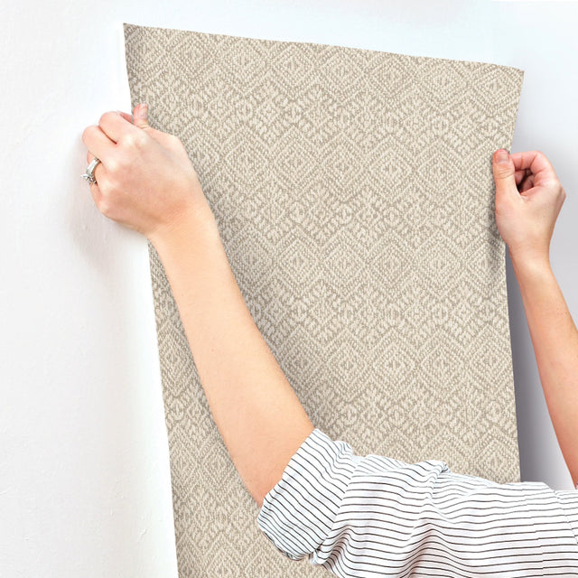 Gallivant Neutral Woven Geometric Wallpaper with Bohemian Global Pattern - A-Street Prints 4146-27252