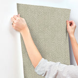 Gallivant Sage Woven Geometric Wallpaper with Textured Raised Ink Bohemian Global Pattern - Brewster 4146-27253