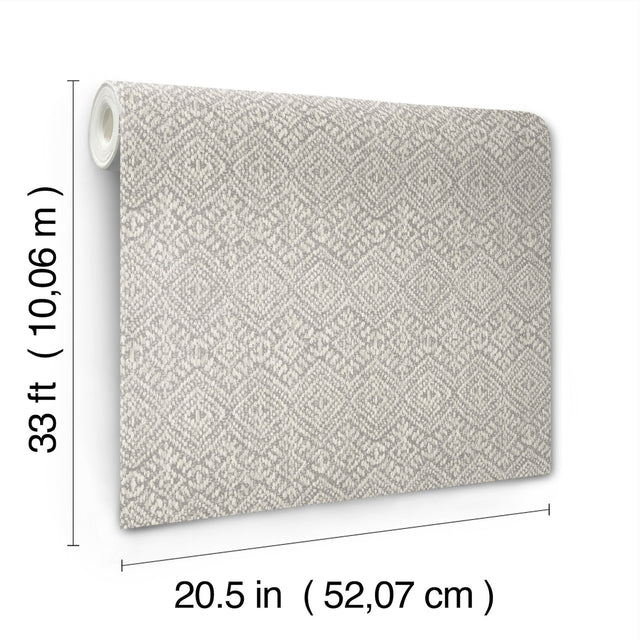 Gallivant Grey Woven Geometric Wallpaper with Raised Textured Bohemian Global Pattern - A-Street Prints 4146-27254