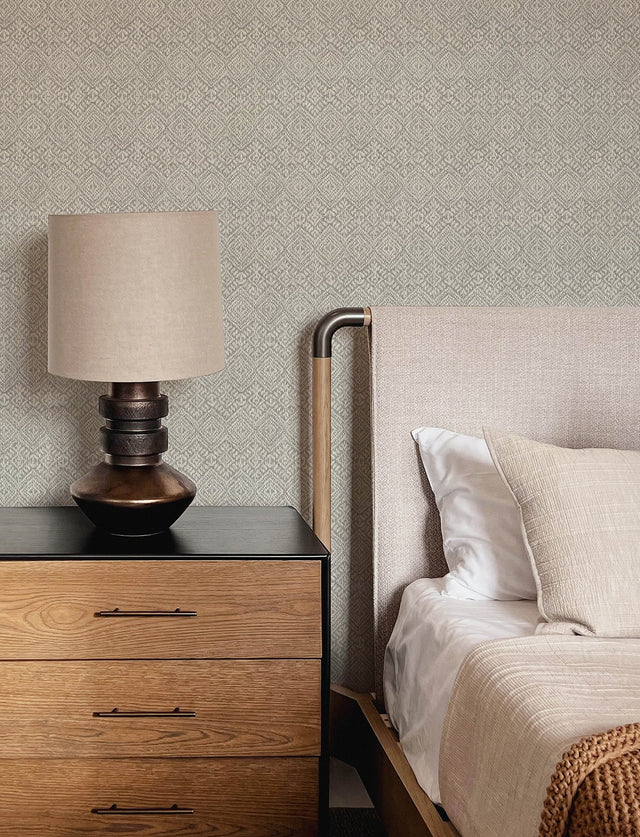 Gallivant Grey Woven Geometric Wallpaper with Raised Textured Bohemian Global Pattern - A-Street Prints 4146-27254