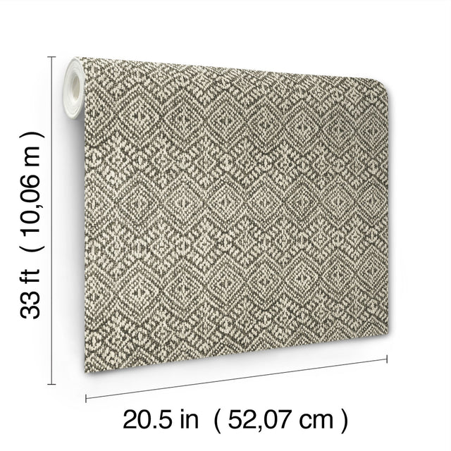 Gallivant Black Woven Geometric Wallpaper with Bohemian Global Motif - Brewster 4146-27255
