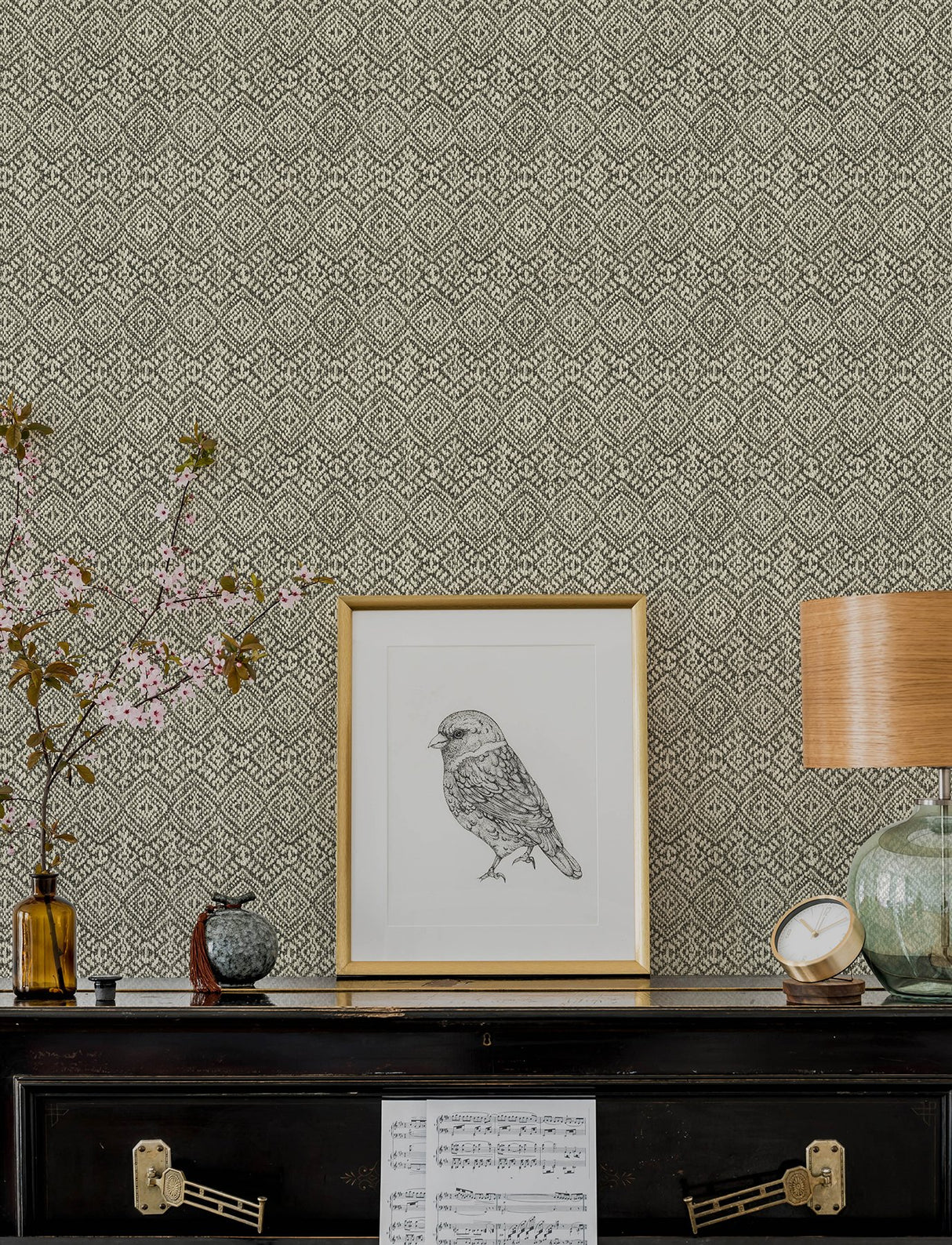 Gallivant Black Woven Geometric Wallpaper with Bohemian Global Motif - Brewster 4146-27255
