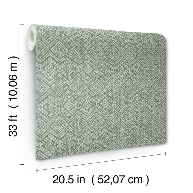 Gallivant Green Woven Geometric Wallpaper with Textured Raised Ink - Brewster 4146-27256