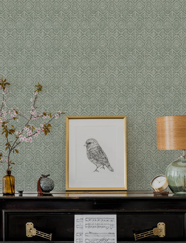 Gallivant Green Woven Geometric Wallpaper with Textured Raised Ink - Brewster 4146-27256