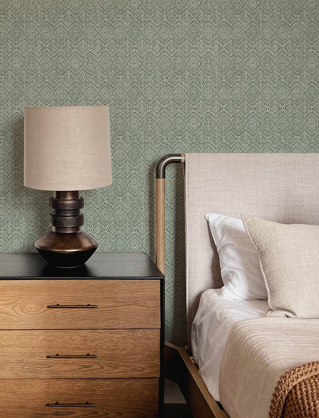 Gallivant Green Woven Geometric Wallpaper with Textured Raised Ink - Brewster 4146-27256