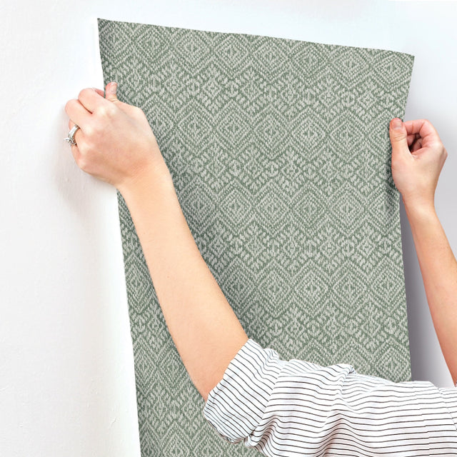 Gallivant Green Woven Geometric Wallpaper with Textured Raised Ink - Brewster 4146-27256