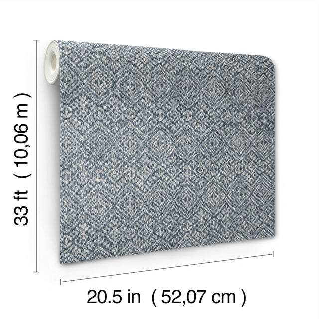 Gallivant Indigo Woven Geometric Wallpaper with Textured Bohemian Geometric Pattern - A-Street Prints 4146-27257