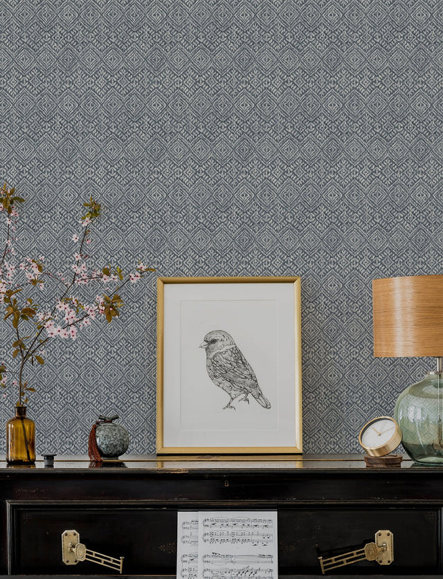 Gallivant Indigo Woven Geometric Wallpaper with Textured Bohemian Geometric Pattern - A-Street Prints 4146-27257