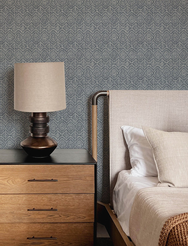 Gallivant Indigo Woven Geometric Wallpaper with Textured Bohemian Geometric Pattern - A-Street Prints 4146-27257