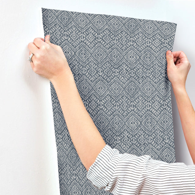 Gallivant Indigo Woven Geometric Wallpaper with Textured Bohemian Geometric Pattern - A-Street Prints 4146-27257