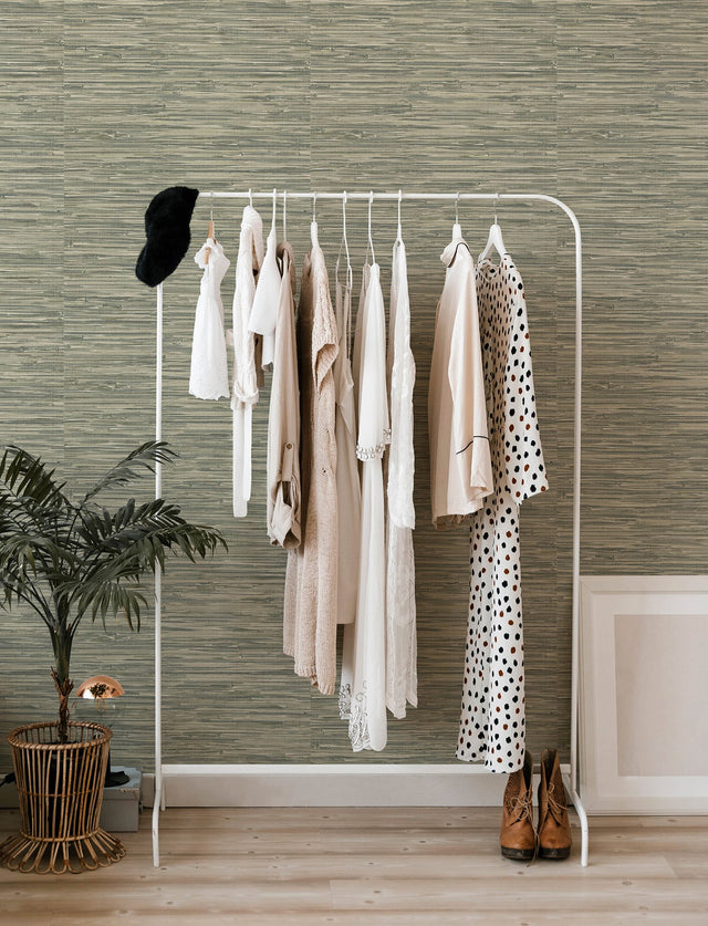Exhale Moss Woven Faux Grasscloth Wallpaper with Faux Grasscloth Graphics - A-Street Prints 4146-27261