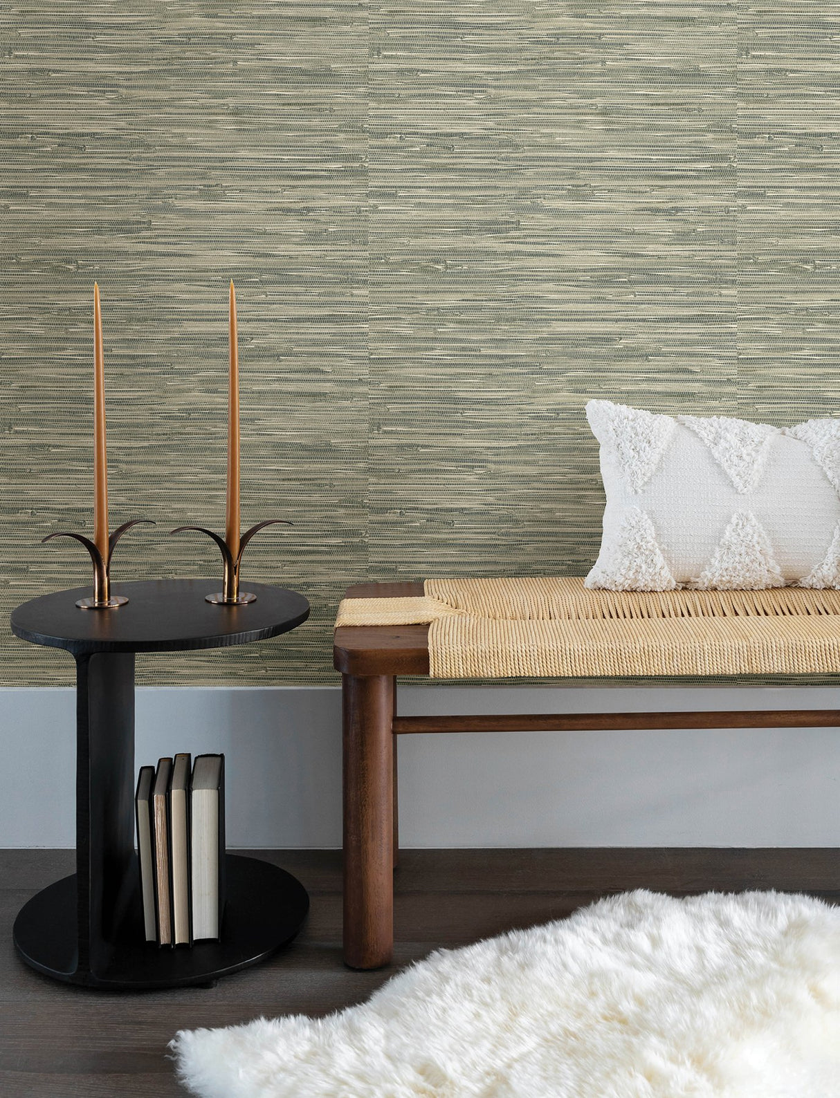 Exhale Moss Woven Faux Grasscloth Wallpaper with Faux Grasscloth Graphics - A-Street Prints 4146-27261