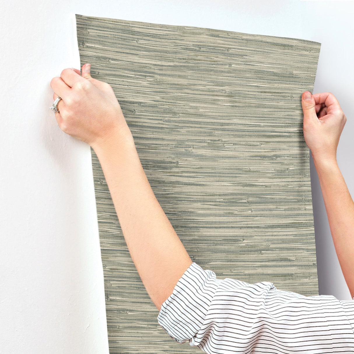 Exhale Moss Woven Faux Grasscloth Wallpaper with Faux Grasscloth Graphics - A-Street Prints 4146-27261