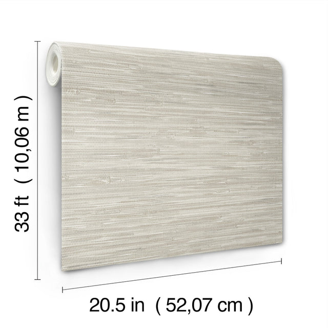 Exhale Light Grey Woven Faux Grasscloth Wallpaper with Raised Ink Texture - Brewster 4146-27263