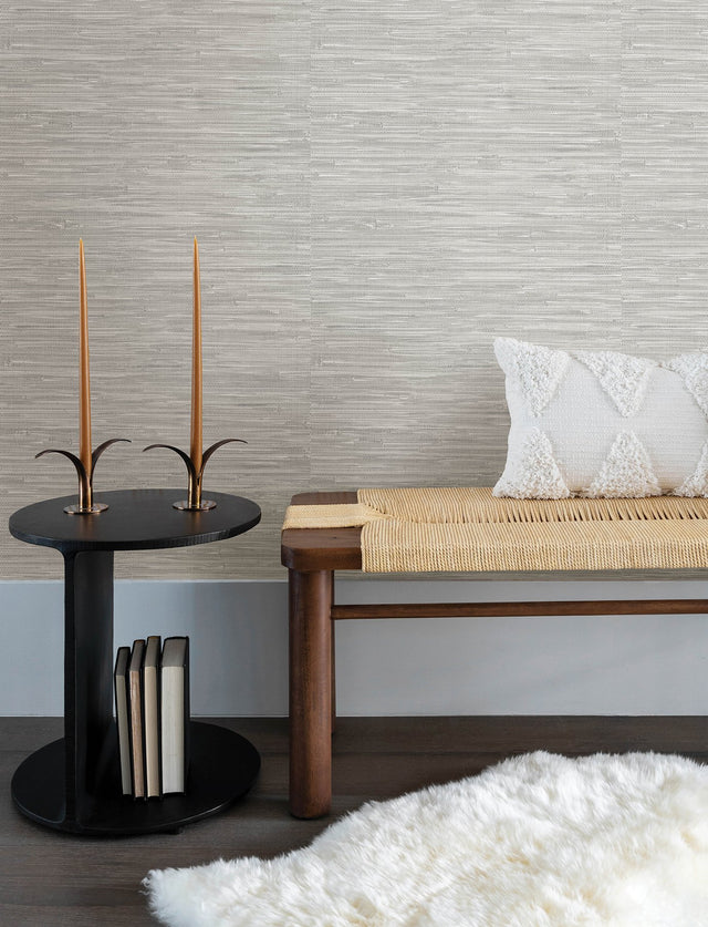 Exhale Light Grey Woven Faux Grasscloth Wallpaper with Raised Ink Texture - Brewster 4146-27263