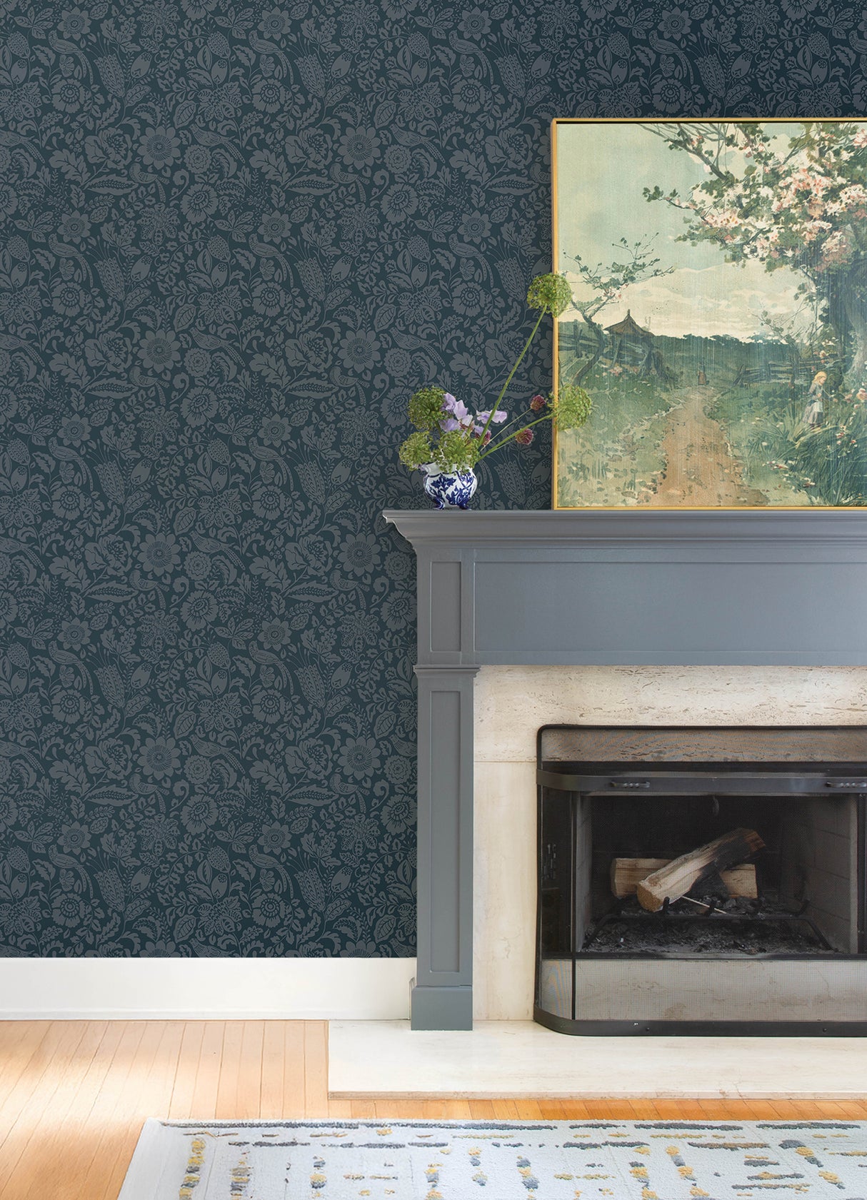 Marta Navy by A-Street Prints Floral Trail Wallpaper – Brewster Home Fashions 4147-27360
