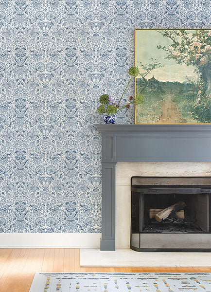 Blanche Blue Floral Damask Wallpaper by A-Street Prints- A-Street Prints 4147-27372