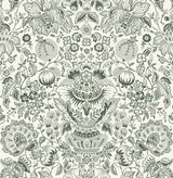 A-Street Prints Blanche Dark Green Floral Damask Wallpaper roll and pattern