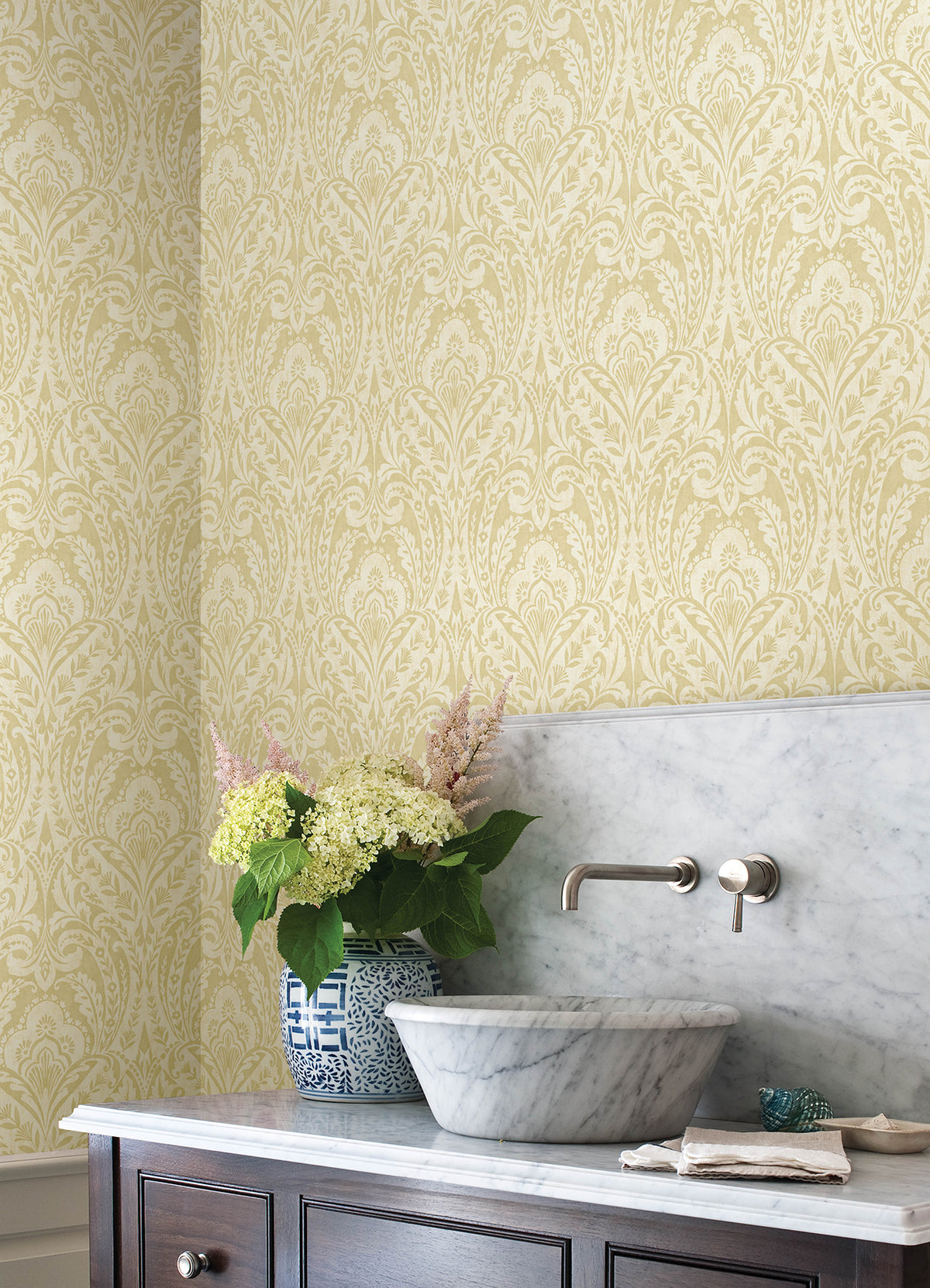 Berkshire Butter by A-Street Prints Unpasted Non Woven Damask Wallpaper – A-Street Prints 4147-27383-Sample