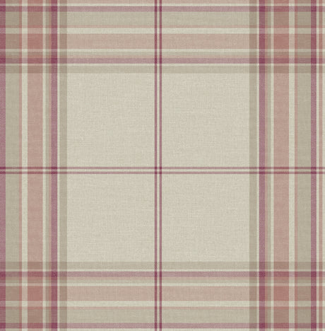 Westley Magenta plaid wallpaper pattern and roll view
