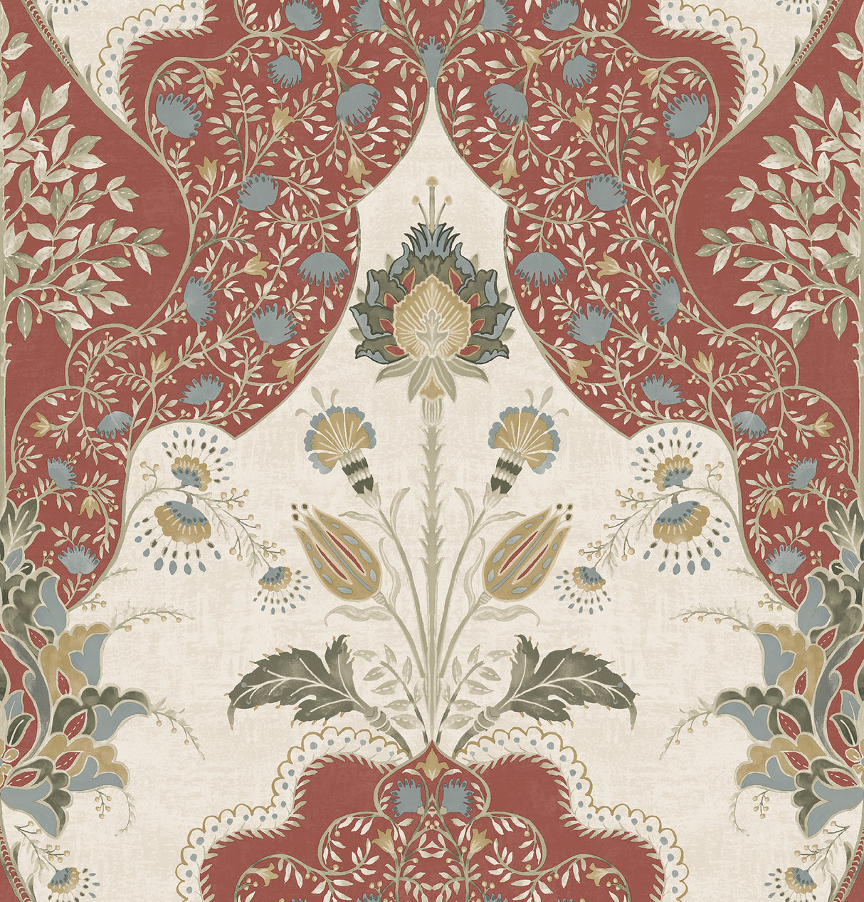 A-Street Prints Auden Ruby Floral Grandeur wallpaper in ruby red botanical ogee design