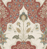 A-Street Prints Auden Ruby Floral Grandeur wallpaper in ruby red botanical ogee design