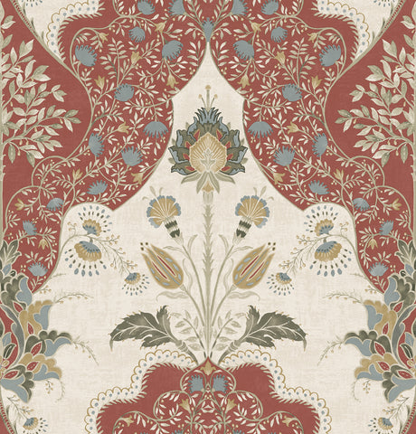 A-Street Prints Auden Ruby Floral Grandeur wallpaper in ruby red botanical ogee design