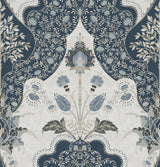 Auden Dark Blue Floral Grandeur non woven wallpaper with large floral ogee pattern