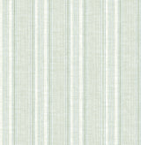 Ayanna Light Green striped wallpaper roll with light green and aqua pinstripes on cream