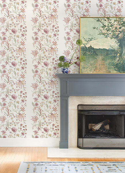 Teonna Raspberry by A-Street Prints Floral Stripe Wallpaper – A-Street Prints 4147-27397