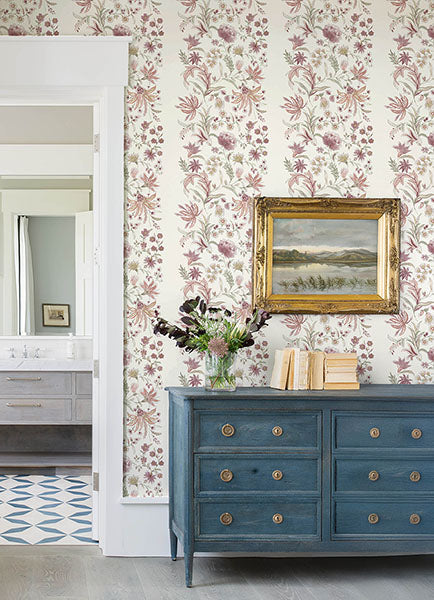 Teonna Raspberry by A-Street Prints Floral Stripe Wallpaper – A-Street Prints 4147-27397