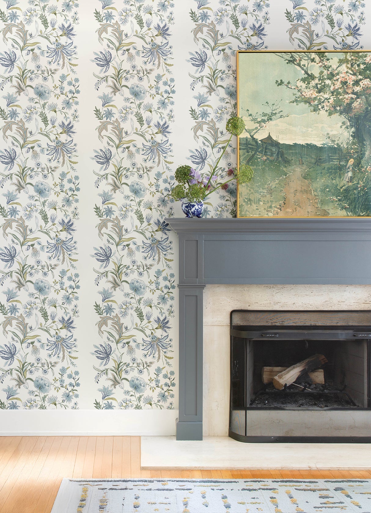 Teonna Blue by A-Street Prints Floral Stripe Wallpaper – A-Street Prints 4147-27398