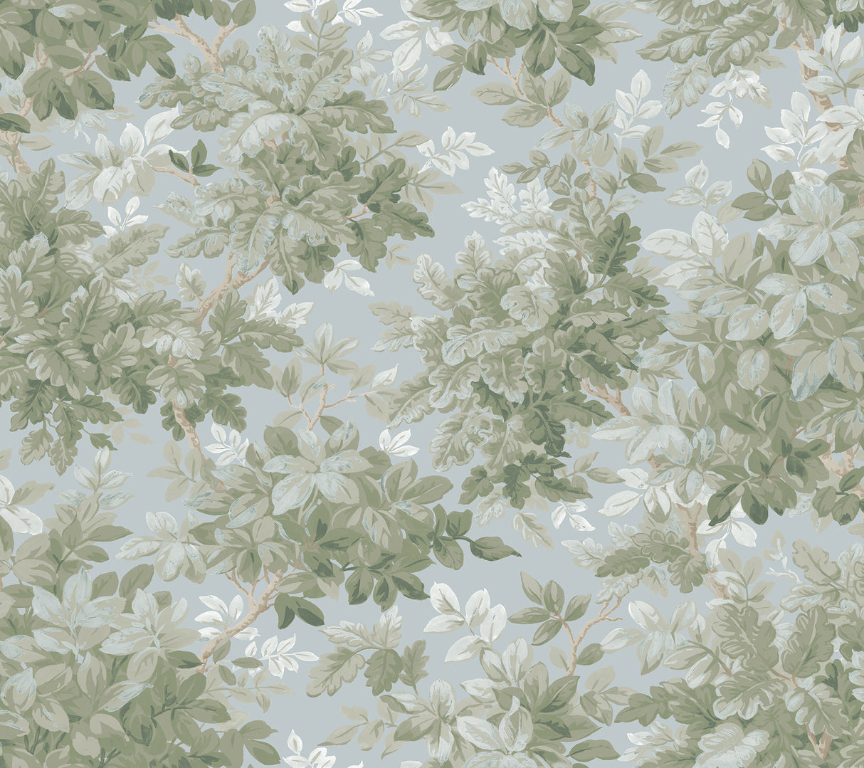 A-Street Prints Greenwood Light Blue Deciduous Wallpaper roll and pattern