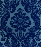 Shadow Blue Flocked Damask Wallpaper by A-Street Prints