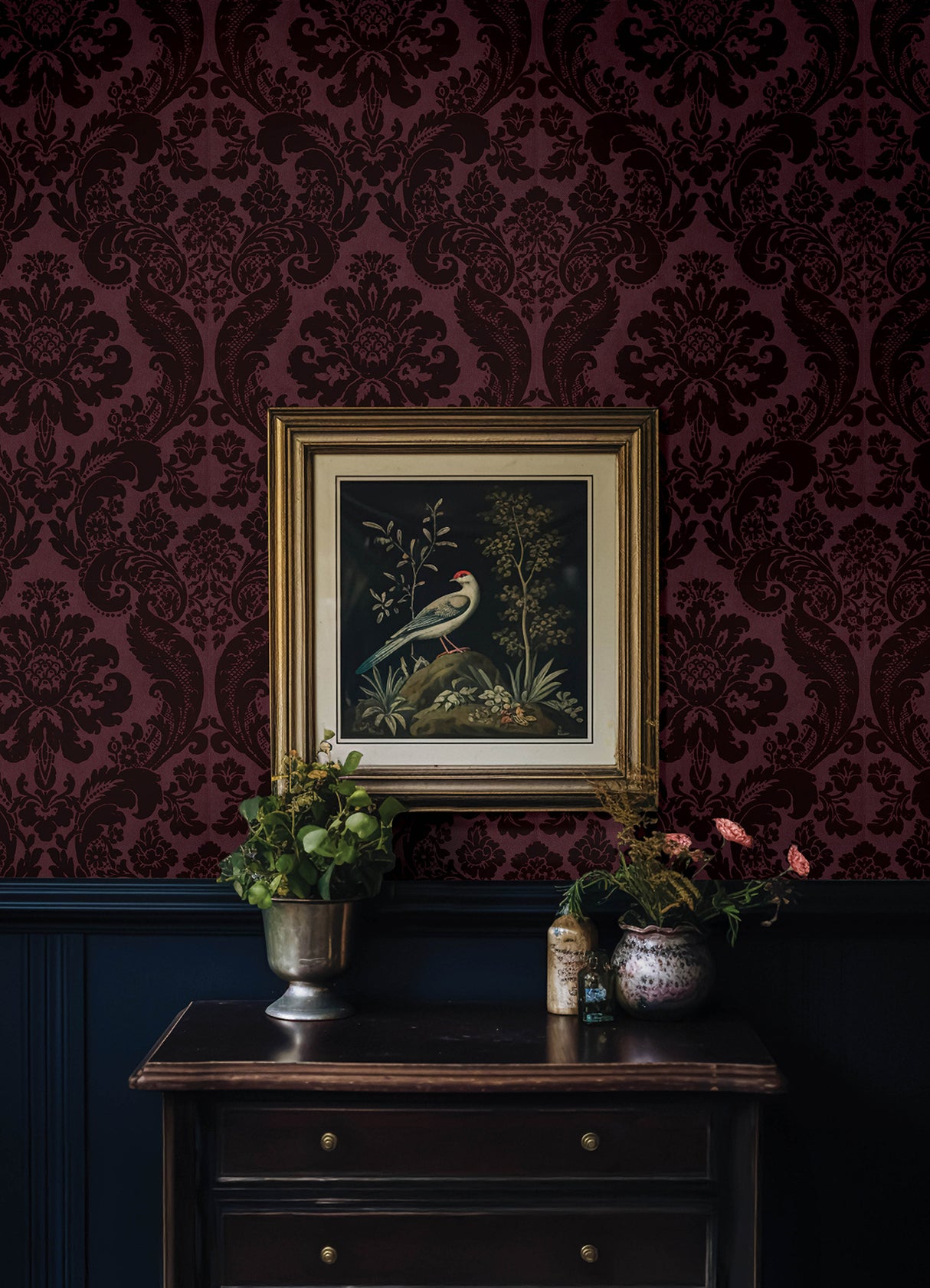 Shadow Merlot by A-Street Prints Flocked Damask Wallpaper – A-Street Prints 4147-87315